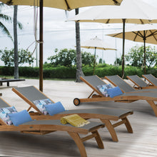 10% OFF OPEN BOX SPECIAL – Set of 4 Teak Bahama Pool Loungers With Batyline Mesh, Grey (New & Unused)