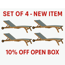 10% OFF OPEN BOX SPECIAL – Set of 4 Teak Bahama Pool Loungers With Batyline Mesh, Grey (New & Unused)