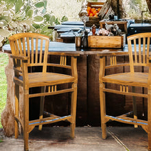 10% OFF OPEN BOX SPECIAL – Set of 8 Teak Wood Orleans Counter Stools with Arms (New & Unused)