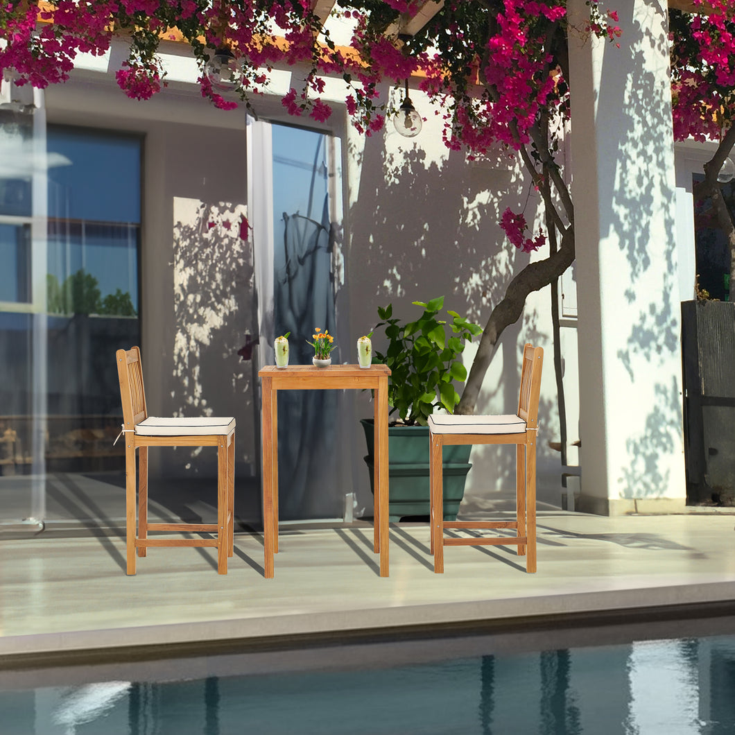 3 Piece Teak Wood Elzas Intimate Bistro Bar Set includes 27