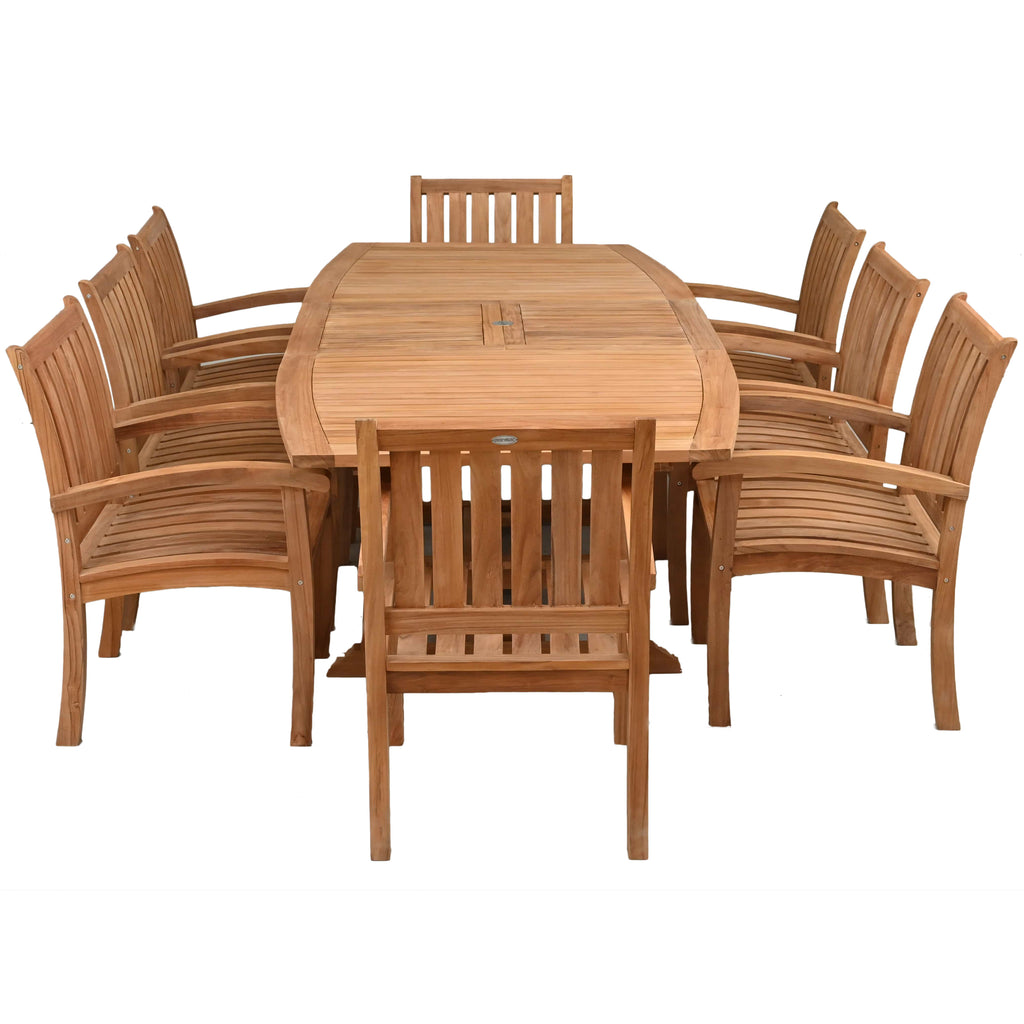 9 Piece Teak Wood Dining Set with Semi-Oval Extension Table and 8 Abaco ...