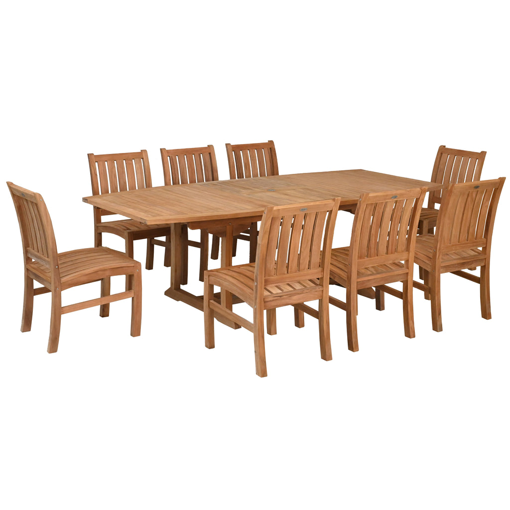 9 Piece Teak Wood Dining Set with Semi-Oval Extension Table and 8 Abaco ...