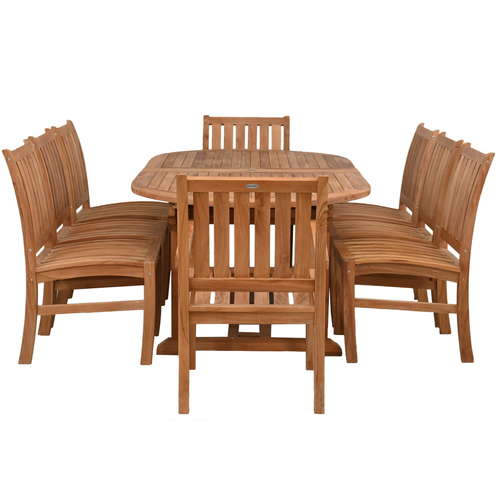 9 Piece Teak Wood Dining Set including Oval Extension Table with 8 ...