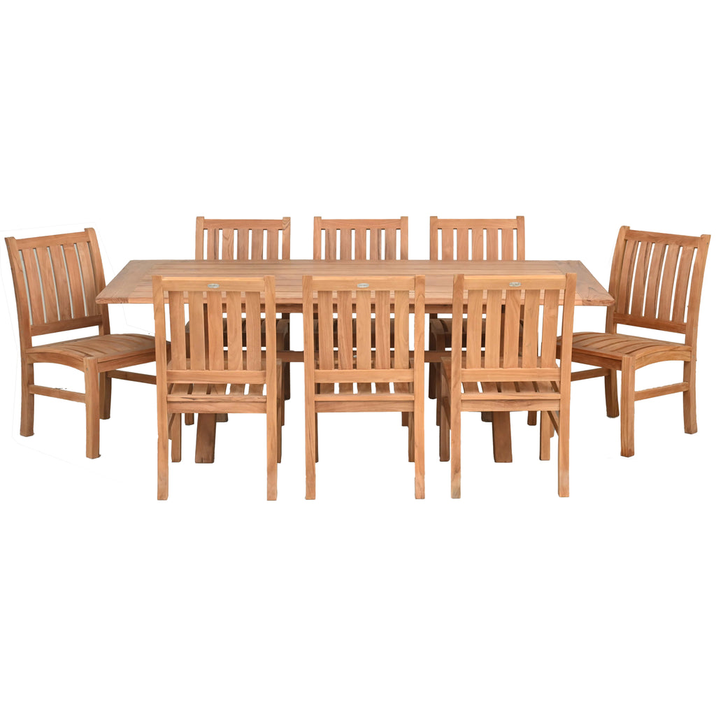 9 Piece Teak Wood Dining Set Including 87" Rectangular Cross Table with ...