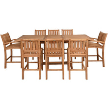 9 Piece Teak Wood Bar Set Including Rectangular Extension Bar Table, 2 Abaco Barstools with Arms & 6 Armless Barstools