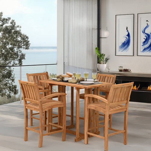 5 Piece Teak Wood Bistro Bar Set Including 55