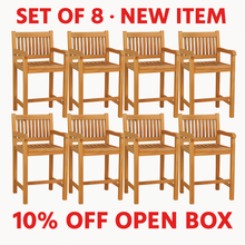 10% OFF OPEN BOX SPECIAL – Set of 8 Teak Wood Elzas Barstool with Arms (New & Unused)