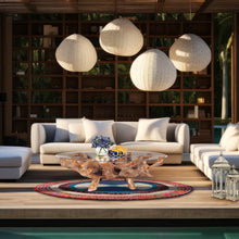 Teak Wood Root Coffee Table Including 55 Inch Round Glass Top