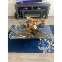 Teak Wood Root Rectangular Coffee Table with 55" x 43" Glass Top
