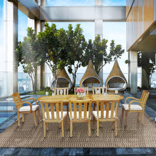 9 Piece Oval Teak Wood Boston Table/Chair Set With Cushions