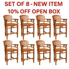 10% OFF OPEN BOX SPECIAL – Set of 8 Teak Wood Orleans Counter Stools with Arms (New & Unused)