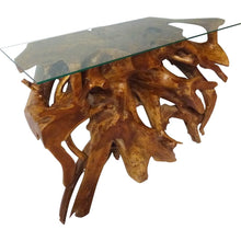 Teak Wood Root Console Table with Glass Top, 48 inches