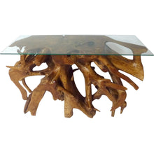 Teak Wood Root Console Table with Glass Top, 48 inches