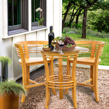 3 Piece Teak Wood Half Moon Bar Set with 36" Round Glass Top Table and 2 Barstools