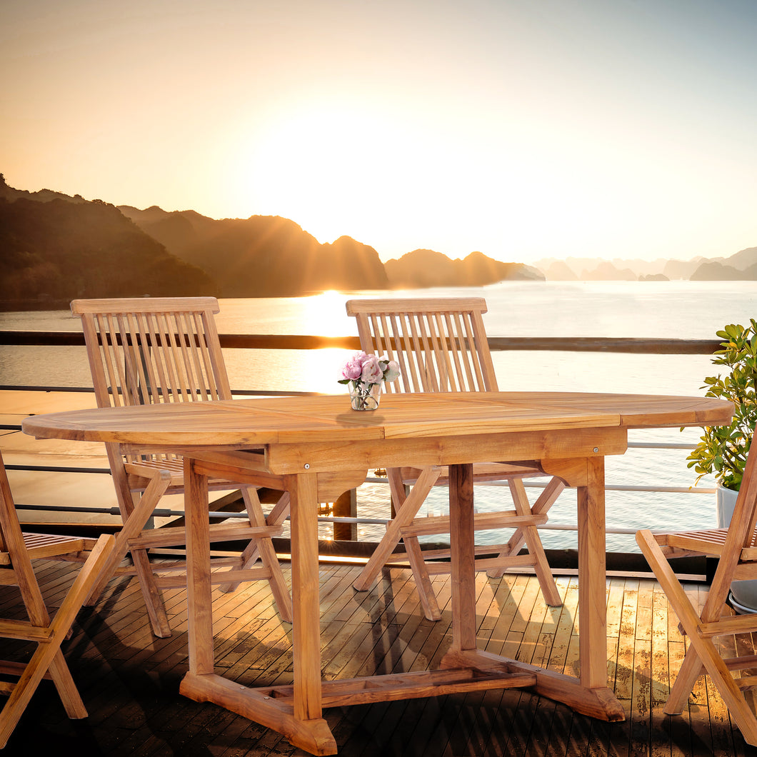 Teak Wood Orleans Round to Oval Extension Table