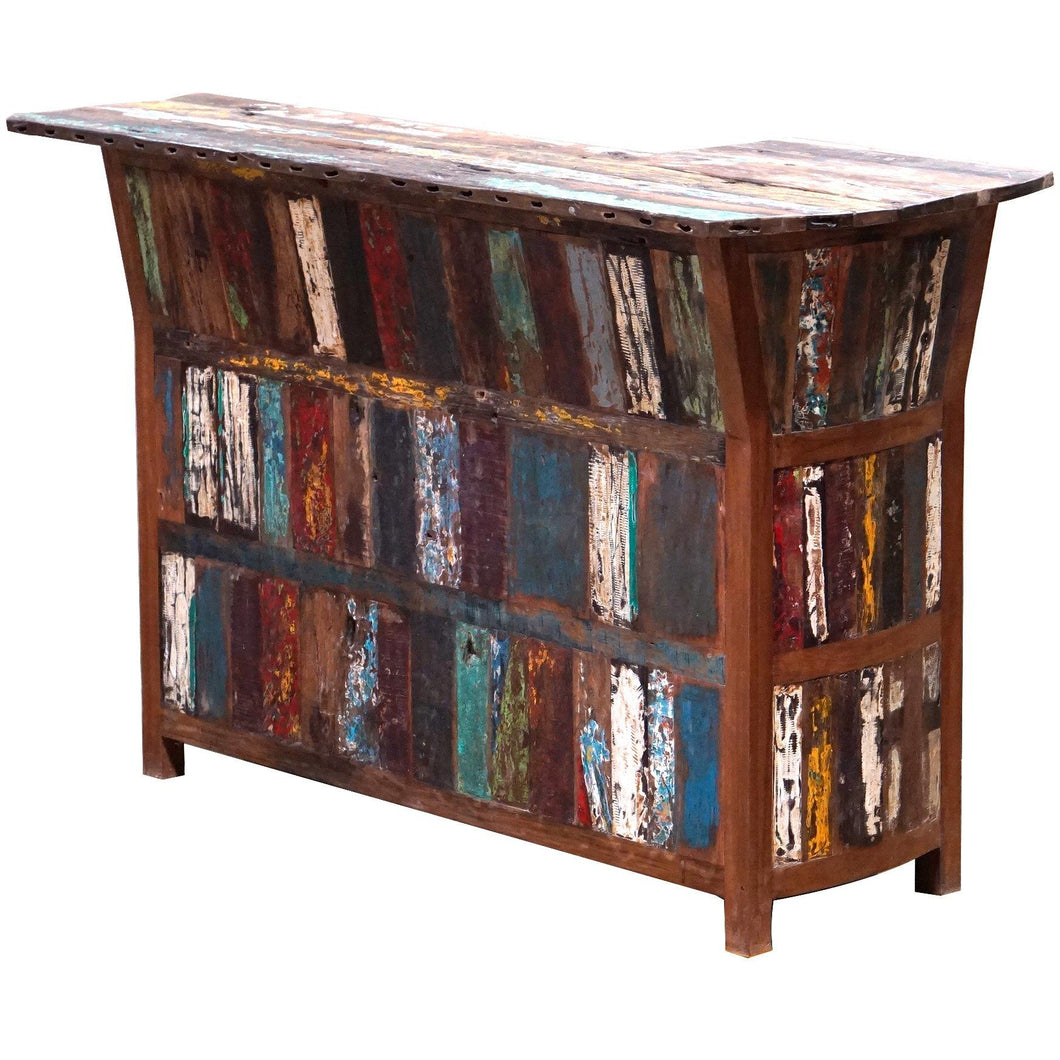 Marina Del Rey Recycled Teak Wood Boat Freestanding Bar (Available in Left or Right)
