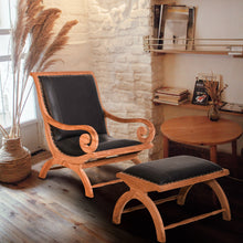 Teak Wood And Leather Bahama Lazy Chair With Ottoman