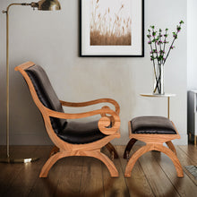 Teak Wood And Leather Bahama Lazy Chair With Ottoman