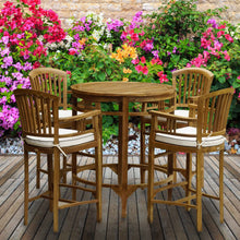 5 Piece Teak Wood Orleans Bar Table/Chair Set With Cushions