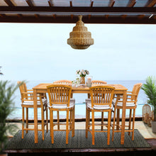 7 Piece Teak Wood Orleans Patio Bistro Bar Set, 63" Bar Table, 2 Bar Chairs w/ Arms & 4 Armless Bar Chairs