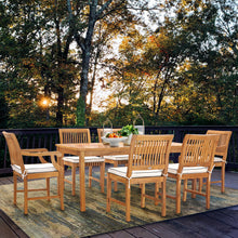 7 Piece Teak Wood Castle 71" Rectangular Large Bistro Dining Set with 2 Arm Chairs & 4 Side Chairs