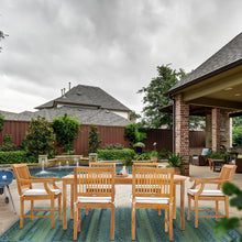 7 Piece Teak Wood Castle 71" Rectangular Large Bistro Dining Set with 2 Arm Chairs & 4 Side Chairs