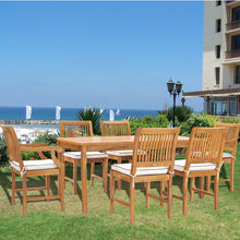 7 Piece Teak Wood Castle 71" Rectangular Large Bistro Dining Set with 2 Arm Chairs & 4 Side Chairs