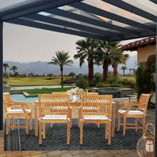 7 Piece Teak Wood Castle 71" Rectangular Large Bistro Dining Set with 6 Arm Chairs