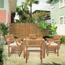 7 Piece Teak Wood Castle 71" Rectangular Large Bistro Dining Set with 6 Arm Chairs