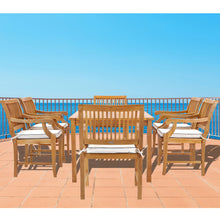 7 Piece Teak Wood Castle 71" Rectangular Large Bistro Dining Set with 6 Arm Chairs