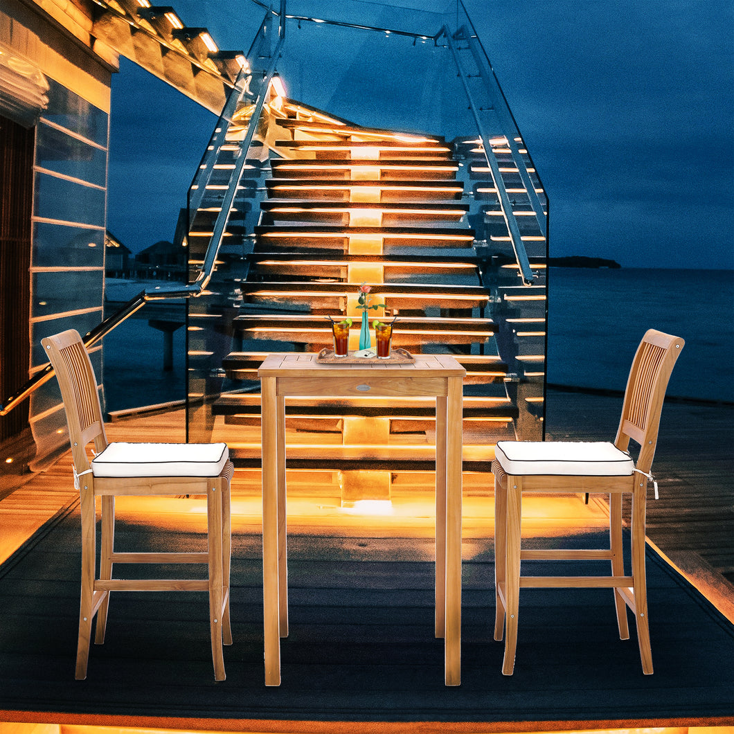 3 Piece Teak Wood Castle Intimate Patio Bistro Bar Set with 27
