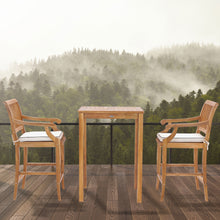 3 Piece Teak Wood Castle Intimate Patio Bistro Bar Set with 27" Bar Table & 2 Barstools with Arms