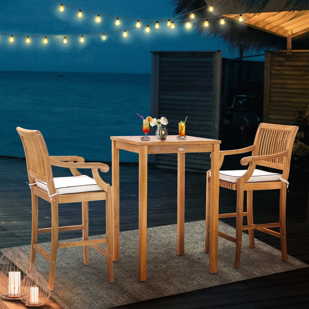 3 Piece Teak Wood Castle Intimate Patio Bistro Bar Set with 27
