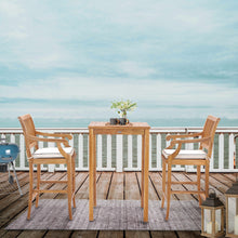 3 Piece Teak Wood Castle Intimate Patio Bistro Bar Set with 27" Bar Table & 2 Barstools with Arms