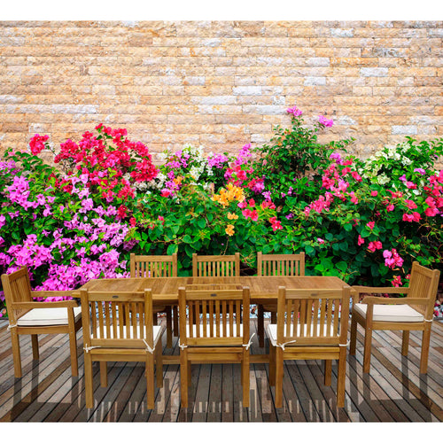 9 Piece Semi Rectangular Teak Wood Elzas Table/Chair Set With Cushions