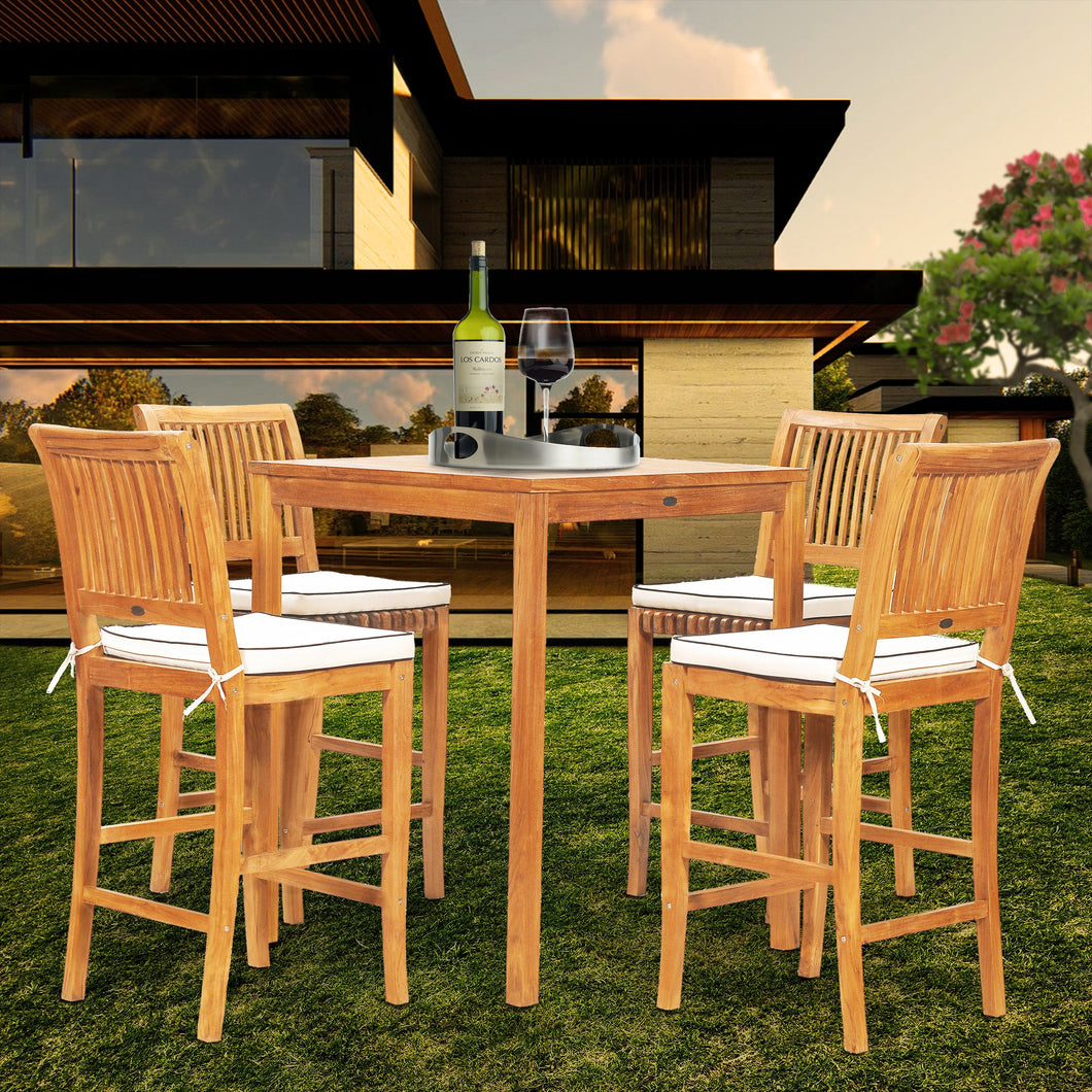 5 Piece Teak Wood Castle Patio Bistro Bar Set with 35