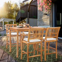 5 Piece Teak Wood Castle 55" Rectangular Small Bistro Bar Set including 4 Barstools with Arms