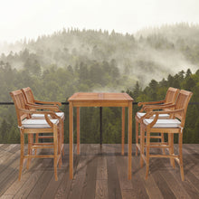 5 Piece Teak Wood Castle 55" Rectangular Small Bistro Bar Set including 4 Barstools with Arms
