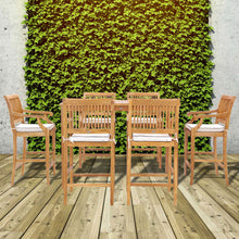 7 Piece Teak Wood Castle 63" Rectangular Medium Bistro Bar Set including 6 Barstools with Arms