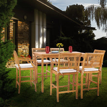 7 Piece Teak Wood Castle 63" Rectangular Medium Bistro Bar Set including 6 Barstools with Arms