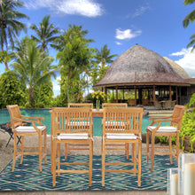 7 Piece Teak Wood Castle 63" Rectangular Medium Bistro Bar Set including 6 Barstools with Arms