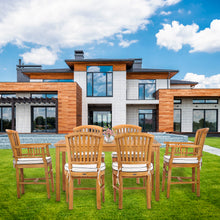 7 Piece Teak Wood Orleans 55" Patio Bistro Dining Set with 2 Arm Chairs & 4 Side Chairs