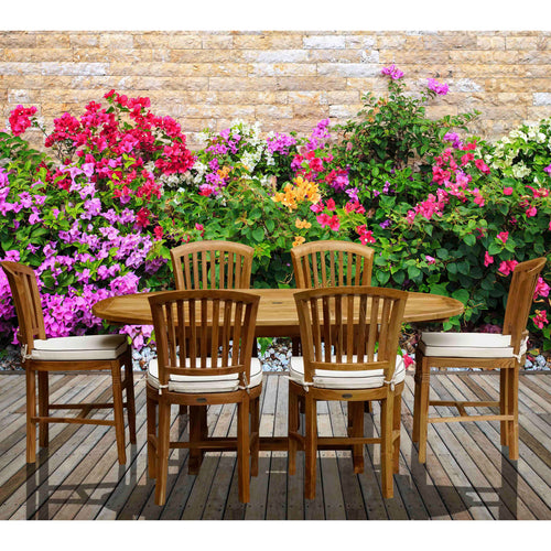 7 Piece Armless Teak Wood Orleans Table/Chair Set With Cushions