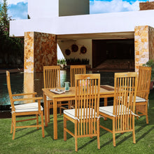 7 Piece Teak Wood West Palm 55" Patio Bistro Dining Set with 2 Arm Chairs and 4 Side Chairs