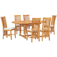 7 Piece Teak Wood Balero Round to Oval Dining Set with 6 Side Chairs