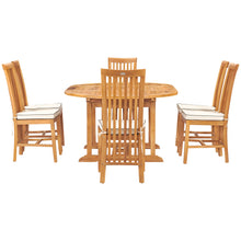 7 Piece Teak Wood Balero Round to Oval Dining Set with 6 Side Chairs