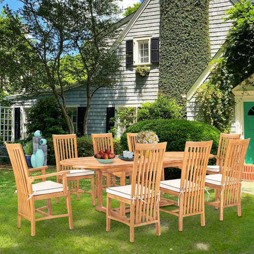 9 Piece Teak Wood Balero Oval Extension Dining Set with 2 Arm and 6 Side Chairs