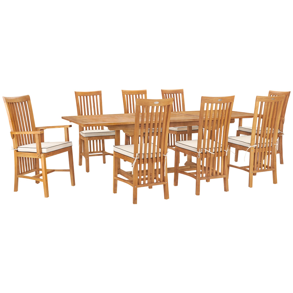9 Piece Teak Wood Balero Rectangular Extension Dining Set with 2 Arm ...