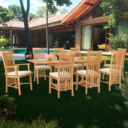 9 Piece Teak Wood Balero Rectangular Extension Dining Set with 2 Arm and 6 Side Chairs
