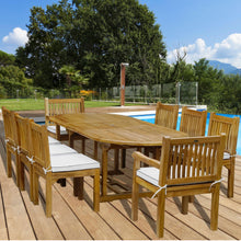 9 Piece Oval Teak Wood Elzas Table/Chair Set With Cushions